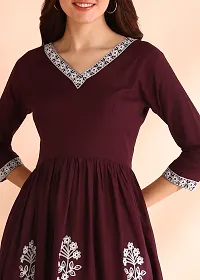 Stylish Viscose Rayon Maroon Embroidered Dress For Women-thumb2