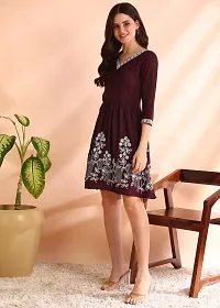 Stylish Viscose Rayon Maroon Embroidered Dress For Women-thumb1