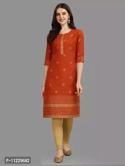 Elite Orange Self Design Cotton Blend Kurta For Women