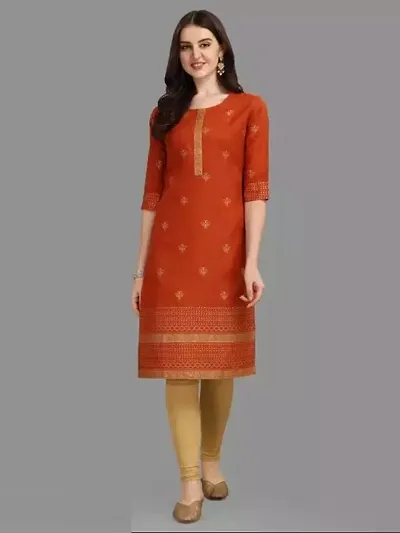 WILNERCROWN Women's Rayon Fabric | Straight | 3/4 Sleeves Regular Sleeves | Designer Women's Girls Kurta (Kurti's) | (KRT-04-P-ORANGE-S)