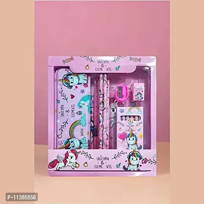 Metal Unicorn Printed Stationary Set kit with Pencil Box, Two Pencils, Eraser, Scale, Sharpener and Crayon for Kids Boys Girls Return Gifts for Girls and Boys-thumb3