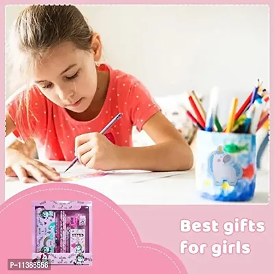 Metal Unicorn Printed Stationary Set kit with Pencil Box, Two Pencils, Eraser, Scale, Sharpener and Crayon for Kids Boys Girls Return Gifts for Girls and Boys-thumb5