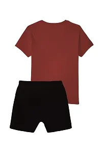 Elegant Maroon Cotton Printed T-Shirts with Shorts For Kids-thumb1