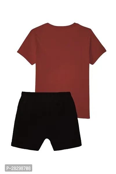 Elegant Maroon Cotton Printed T-Shirts with Shorts For Kids-thumb2