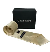 GREYKNOT premium golden colour tie and pocket square set for men-thumb2