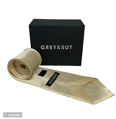 GREYKNOT premium golden colour tie and pocket square set for men-thumb3