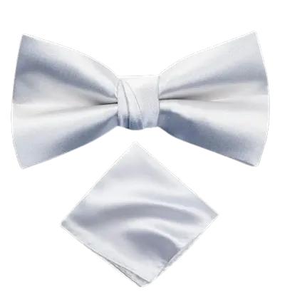 GREYKNOT Premium Satin White Bow Tie and White Handkerchief Combo White Satin Bow Tie Pocket Square Set Tuxedo Accessories For Men Wedding bow Tie and Pocket Square Combination