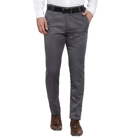 Synthetic Mid Rise Formal Trousers For Men