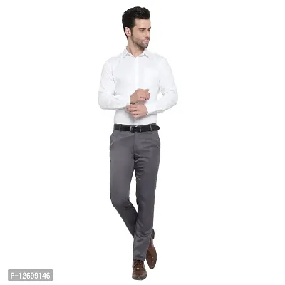 Grey Cotton Blend Mid Rise Formal Trousers For Men-thumb3