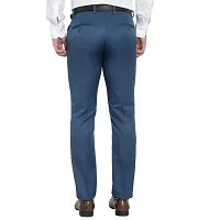 Blue Cotton Blend Mid Rise Formal Trousers For Men-thumb1