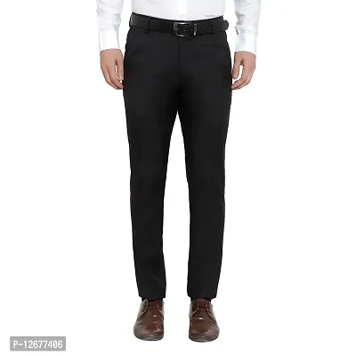 Black Cotton Blend Mid Rise Formal Trousers For Men-thumb0