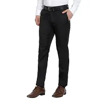 Black Cotton Blend Mid Rise Formal Trousers For Men-thumb2