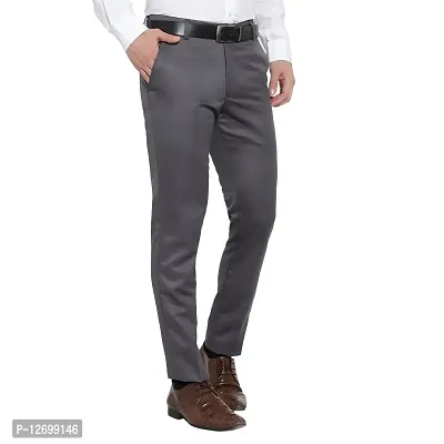 Grey Cotton Blend Mid Rise Formal Trousers For Men-thumb4