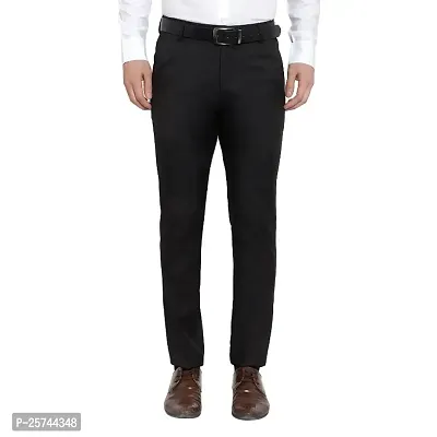 Black Cotton Blend Mid Rise Formal Trousers