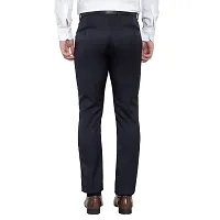 Navy Blue Cotton Blend Mid Rise Formal Trousers For Men-thumb1