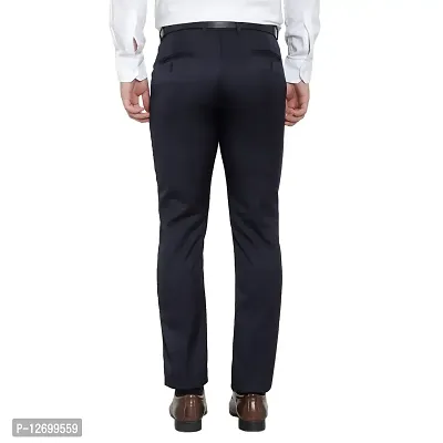 Navy Blue Cotton Blend Mid Rise Formal Trousers For Men-thumb2