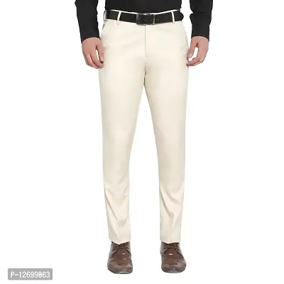 Beige Cotton Blend Mid Rise Formal Trousers For Men-thumb0