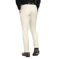 Beige Cotton Blend Mid Rise Formal Trousers For Men-thumb3
