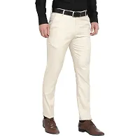 Beige Cotton Blend Mid Rise Formal Trousers For Men-thumb4