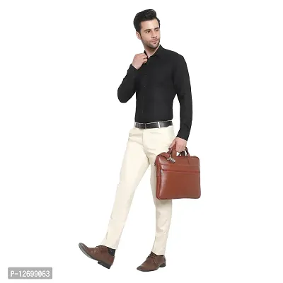 Beige Cotton Blend Mid Rise Formal Trousers For Men-thumb2