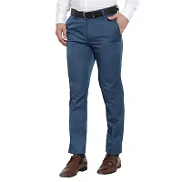 Blue Cotton Blend Mid Rise Formal Trousers For Men-thumb2