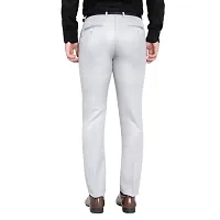 Silver Cotton Blend Mid Rise Formal Trousers For Men-thumb3