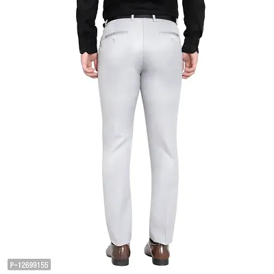 Silver Cotton Blend Mid Rise Formal Trousers For Men-thumb4