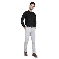 Silver Cotton Blend Mid Rise Formal Trousers For Men-thumb4