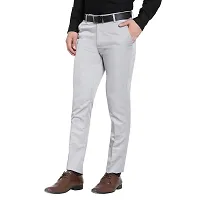 Silver Cotton Blend Mid Rise Formal Trousers For Men-thumb1
