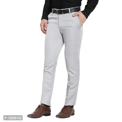 Silver Cotton Blend Mid Rise Formal Trousers For Men-thumb2
