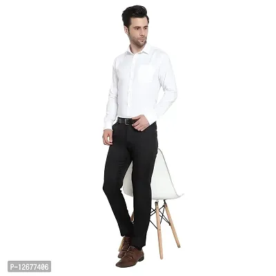 Black Cotton Blend Mid Rise Formal Trousers For Men-thumb4