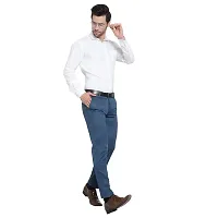 Blue Cotton Blend Mid Rise Formal Trousers For Men-thumb4