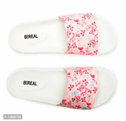 Stylish PU White Floral Print Flip Flops For Women-thumb0