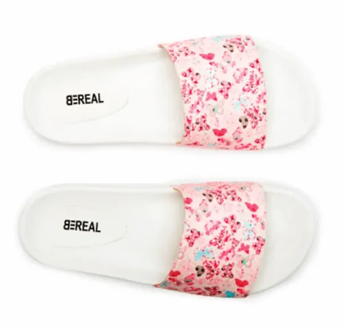 Stylish PU Floral Print Flip Flops For Women