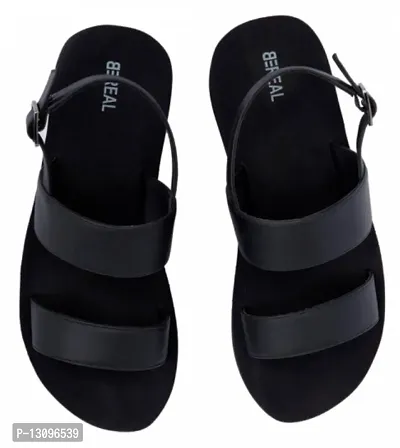 Stylish PU Black Solid Sandals For Women