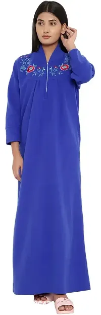 PALIVAL Women's Woollen Plain Maxi Nighty (RL65_Blue_Free Size)-thumb0