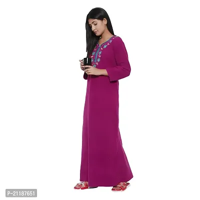 PALIVAL Women's Woolen Plain Maxi Nighty (FLS20_Maroon_Free Size) (Wine, Wool)-thumb3