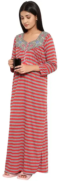 PALIVAL Women's Woollen All Over Printed Maxi Nighty (RL48_Multi_Free Size) Red-thumb1