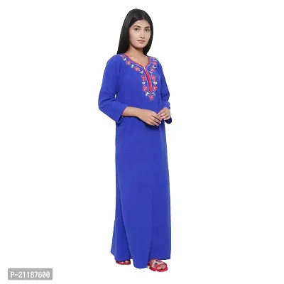 PALIVAL Women's Woolen Plain Maxi Nighty (FLS20_Maroon_Free Size) (Blue, Wool)-thumb3
