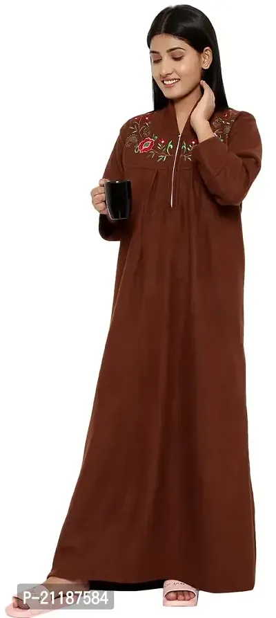 PALIVAL Women's Wool Solid Maxi Length Nighty (FLS126_Brown_Free Size)