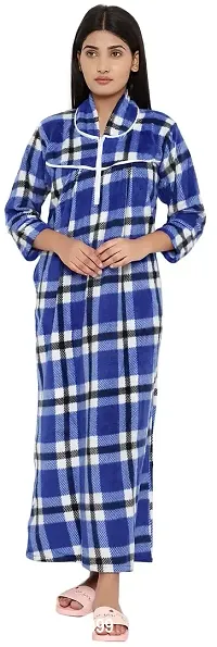 PALIVAL Women's Woollen Checkered Maxi Nighty (RL24_Blue_Free Size)