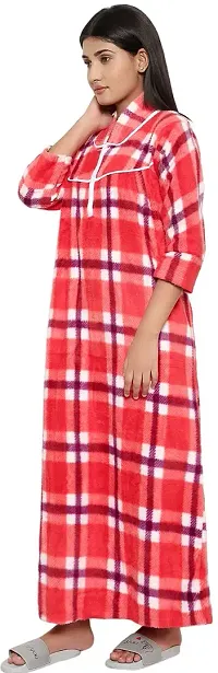 PALIVAL Women's Woollen Checkered Maxi Nighty (RL38_Red_Free Size)-thumb2