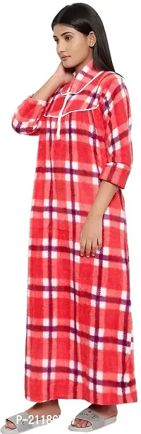 PALIVAL Women's Woollen Checkered Maxi Nighty (RL38_Red_Free Size)-thumb3