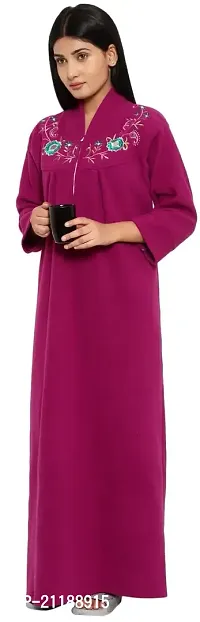 PALIVAL Women's Wool Solid Maxi Length Nighty (FLS126_Wine_Free Size)