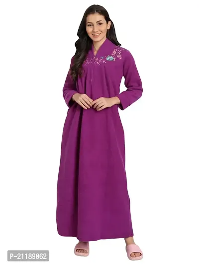 PALIVAL Women's Fleece Solid Maxi Nighty (Wine, Wool)