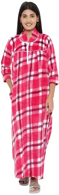 PALIVAL Women's Woollen Checkered Maxi Nighty (RL44_Pink_Free Size)