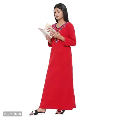 PALIVAL Women's Woolen Plain Maxi Nighty (FLS20_Maroon_Free Size) (RED, Wool)-thumb3