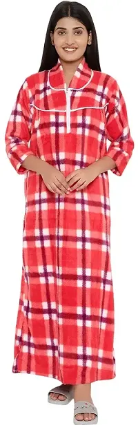 PALIVAL Women's Woollen Checkered Maxi Nighty (RL38_Red_Free Size)-thumb0