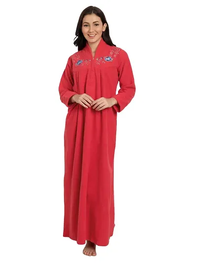 PALIVAL Women's Fleece Solid Maxi Nighty