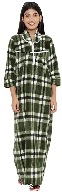 PALIVAL Women's Woollen Checkered Maxi Nighty (RL36_Green_Free Size)